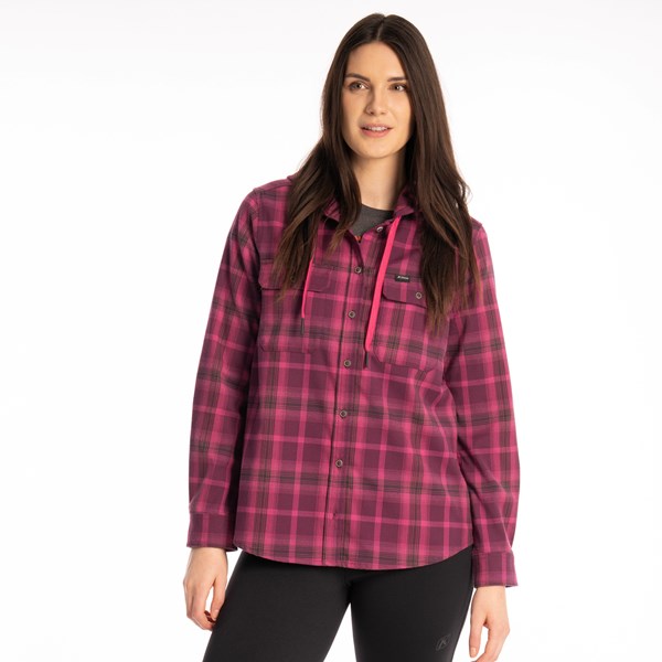 Klim Ginny Mountain Stretch Flannel Hoodie Italian Plum - Fuchsia Red